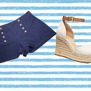 High Wasted Navy Blue Shorts with Snap Buttons